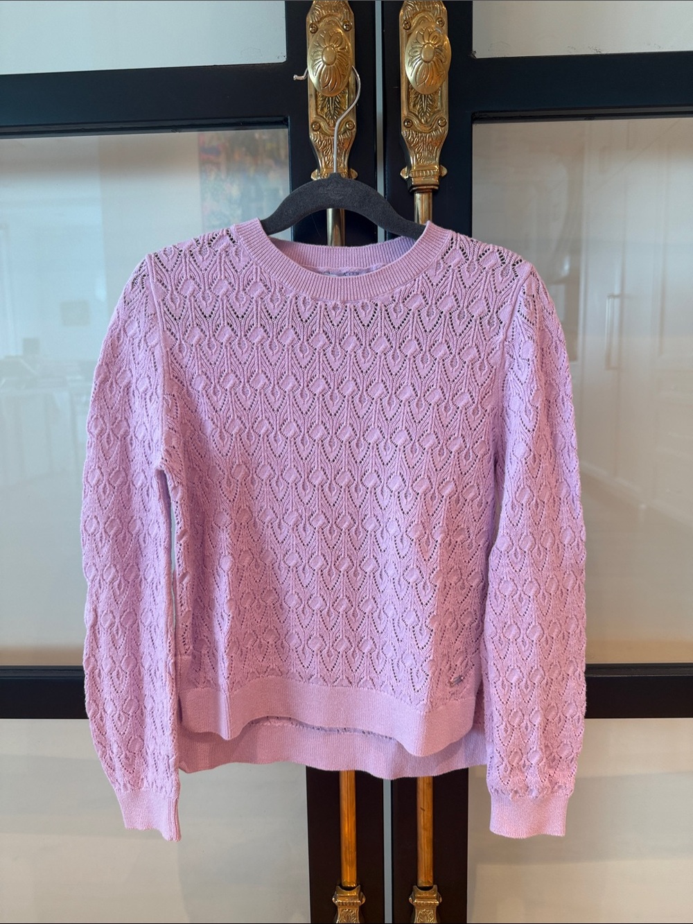 Mayoral Pink Openwork Knit Crewneck Sweater